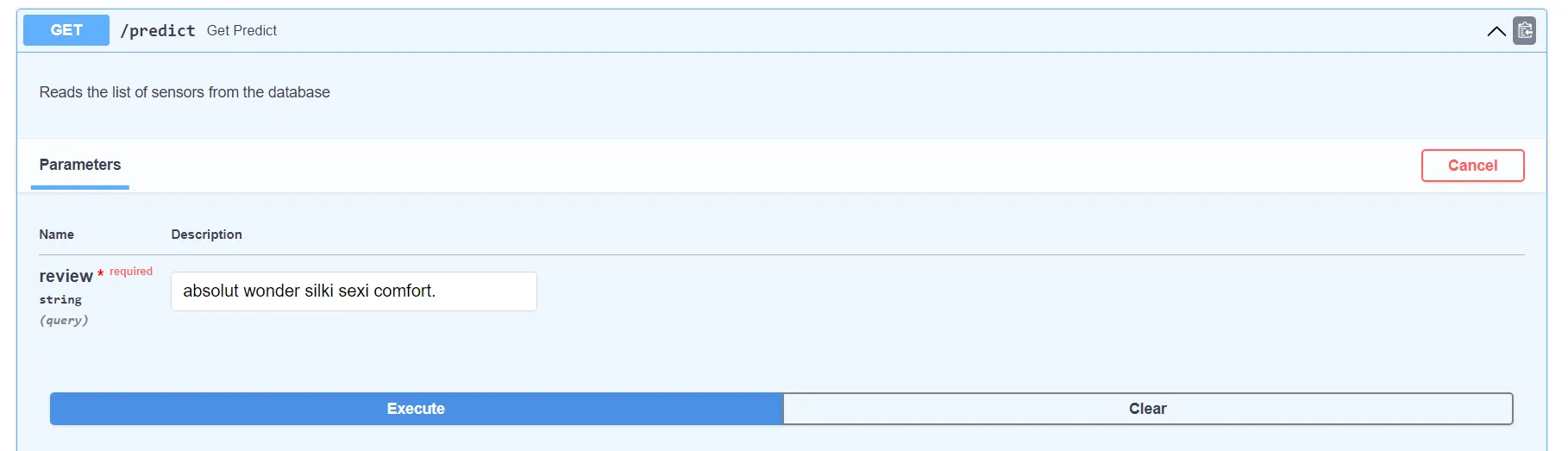 FastAPI prediction test